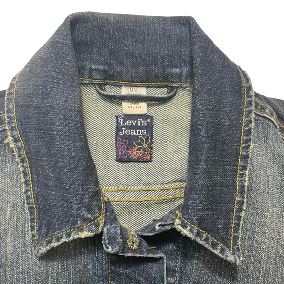 Levis Jean Jacket Denim Trucker Vest Small 90s Boho Indie Festival Cowgirl Y2K - Picture 5 of 16